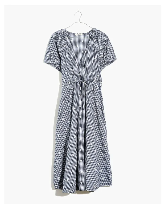 Women Embroidered Gingham Faux Wrap Tie Waist Midi Dress Navy Shoreline Madewell Dresses Women Embroidered Gingham Faux Wrap Tie Waist Midi Dress Navy Shoreline Madewell Dresses