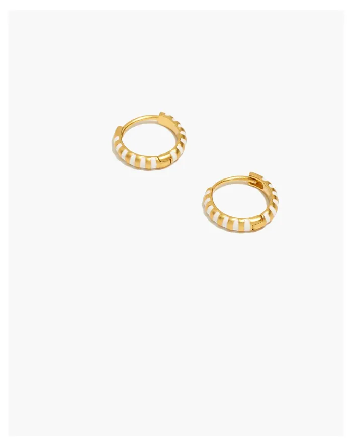 Women Enamel Stripe Huggie Hoop Earrings Lighthouse Madewell Earrings