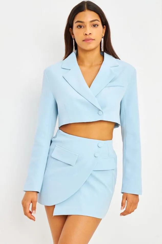 Women Ensemble 2 Pices Bleu Clair Blazer Court Jupe Bleuclair Brentiny Paris Jackets