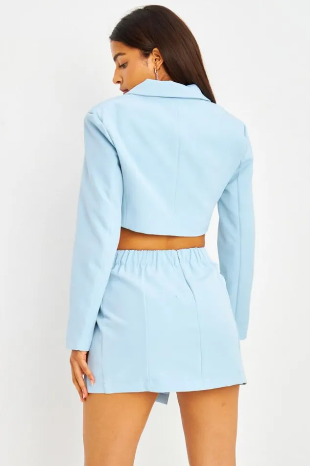 Women Ensemble 2 Pices Bleu Clair Blazer Court Jupe Bleuclair Brentiny Paris Jackets