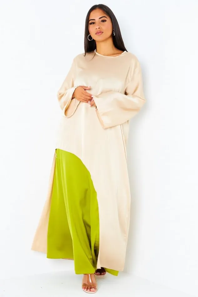 Women Ensemble 2 Pices Blouse Asymtrique Beige Jupe Verte Beige Brentiny Paris Short Dresses