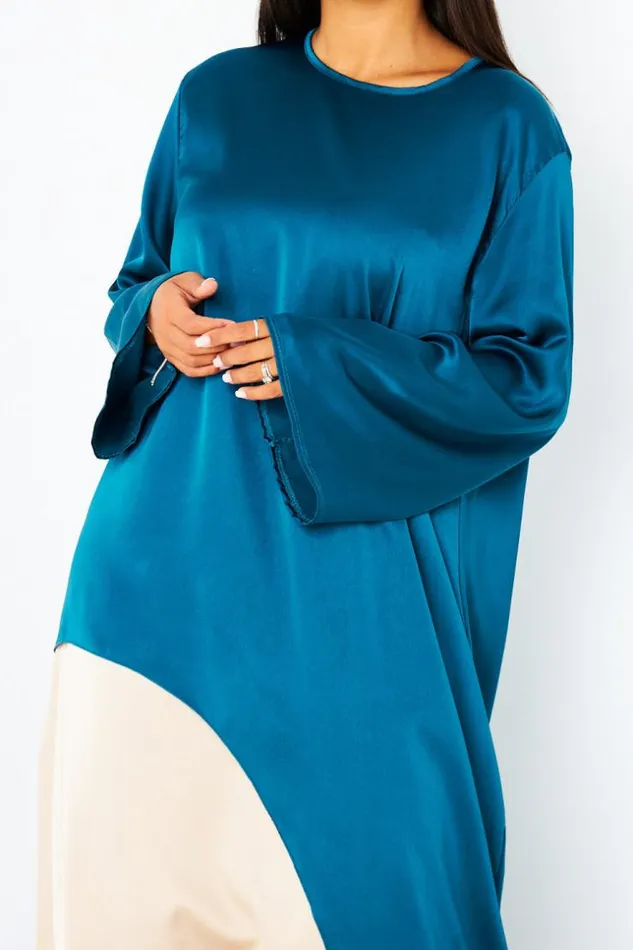 Women Ensemble 2 Pices Blouse Asymtrique Bleu Jupe Beige Blue Brentiny Paris Shirts and Blouses