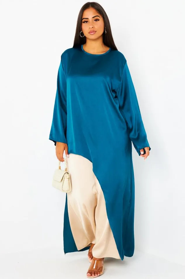 Women Ensemble 2 Pices Blouse Asymtrique Bleu Jupe Beige Blue Brentiny Paris Shirts and Blouses