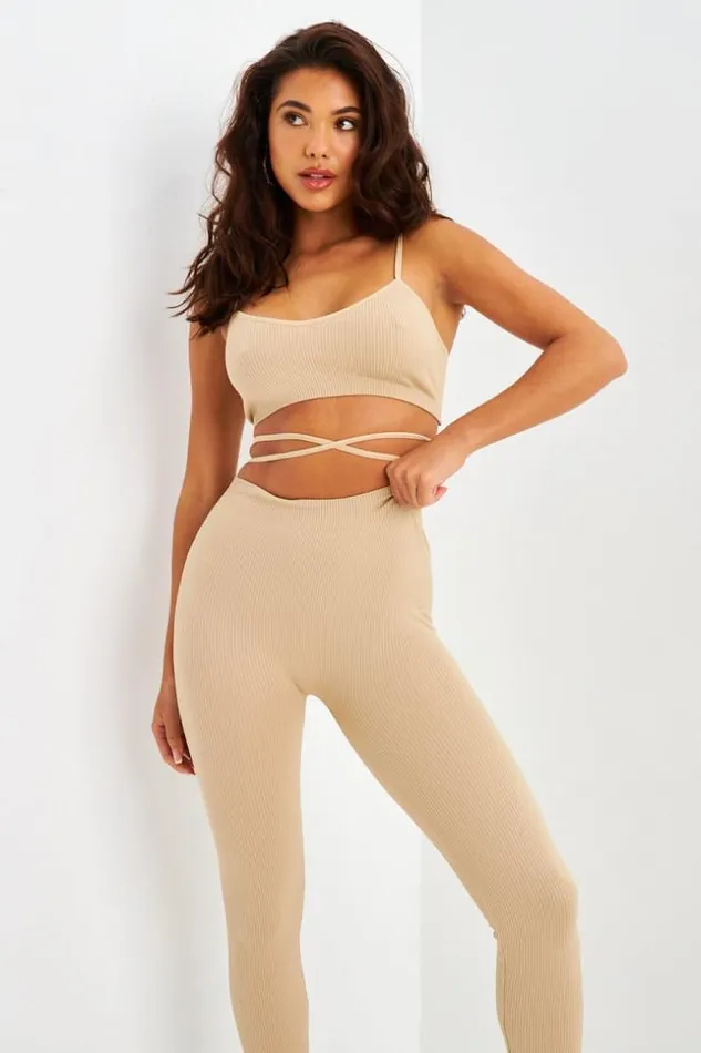 Women Ensemble 2 Pices Brassire Legging De Sport Beige Beige Brentiny Paris Sets With Top Bottoms