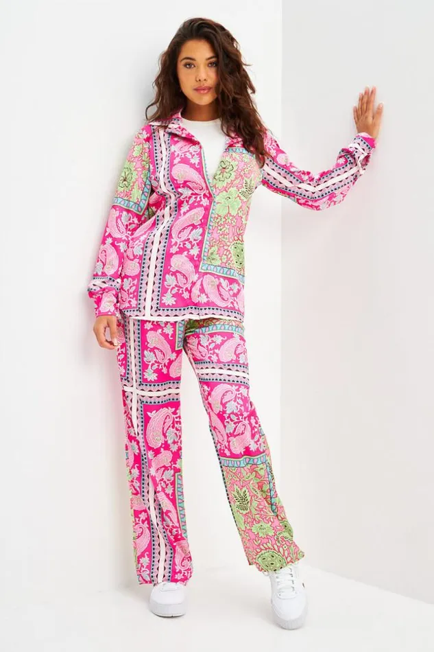 Women Ensemble 2 Pices Chemise Pantalon RoseVert Motif Baroque Et Paisley Pink Brentiny Paris Shirts and Blouses Women Ensemble 2 Pices Chemise Pantalon RoseVert Motif Baroque Et Paisley Pink Brentiny Paris Shirts and Blouses