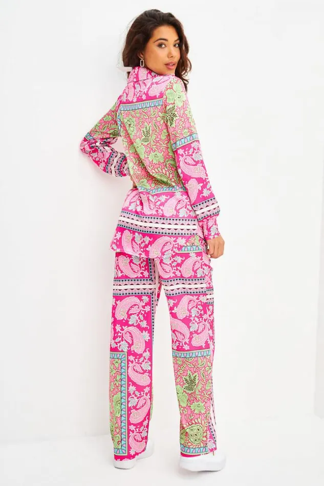 Women Ensemble 2 Pices Chemise Pantalon RoseVert Motif Baroque Et Paisley Pink Brentiny Paris Shirts and Blouses