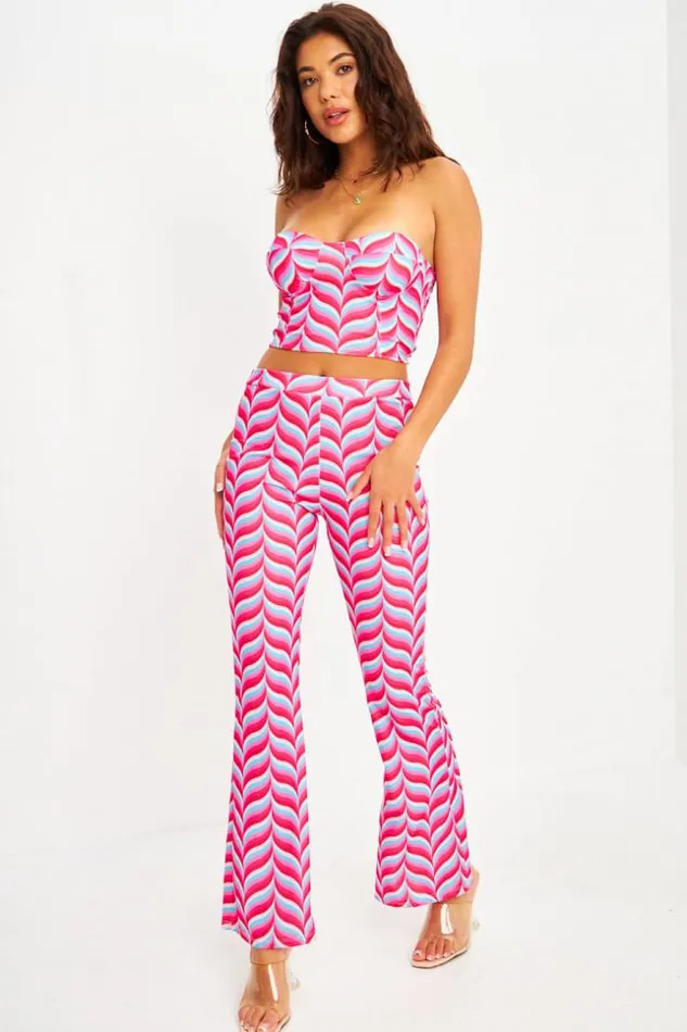 Women Ensemble 2 Pices Crop Top Pantalon vas RoseBleu Imprim Rtro Pink Brentiny Paris Lace Tops