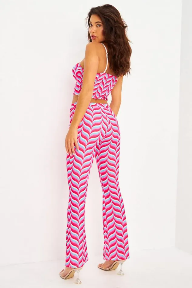Women Ensemble 2 Pices Crop Top Pantalon vas RoseBleu Imprim Rtro Pink Brentiny Paris Lace Tops