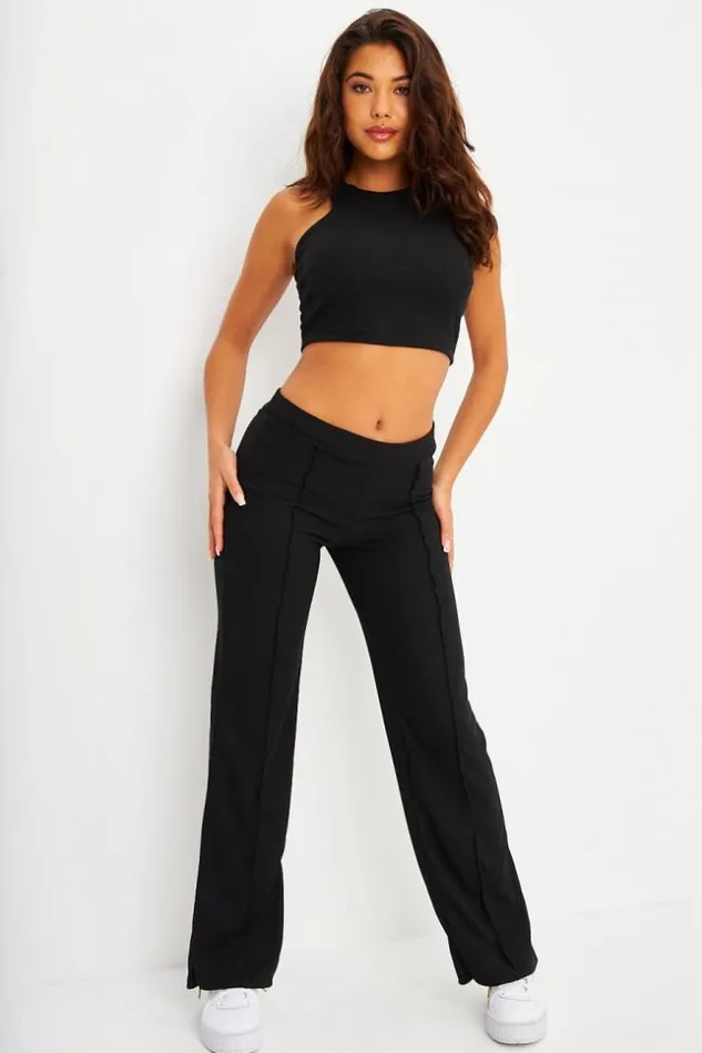 Women Ensemble 2 Pices Dbardeur Pantalon Ctel Noir Black Brentiny Paris Lace Tops