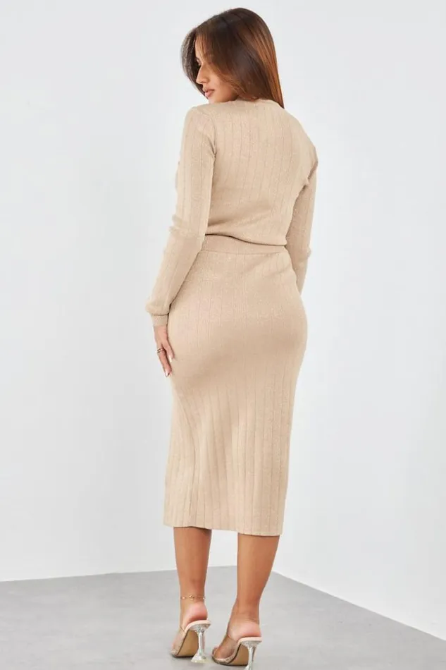 Women Ensemble 2 Pices Gilet Jupe Moulant Paillettes Beiges Beige Brentiny Paris Cardigans Women Ensemble 2 Pices Gilet Jupe Moulant Paillettes Beiges Beige Brentiny Paris Cardigans