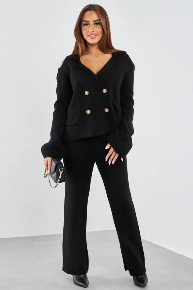 Women Ensemble 2 Pices Gilet Pantalon En Maille Noir Black Brentiny Paris Cardigans