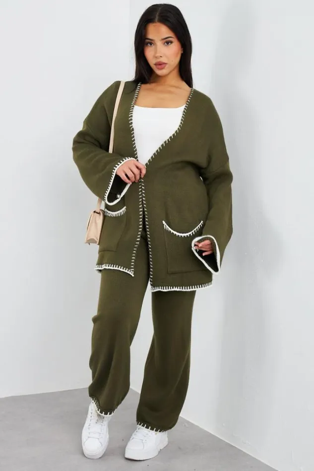 Women Ensemble 2 Pices Gilet Pantalon Kaki Khaki Brentiny Paris Cardigans