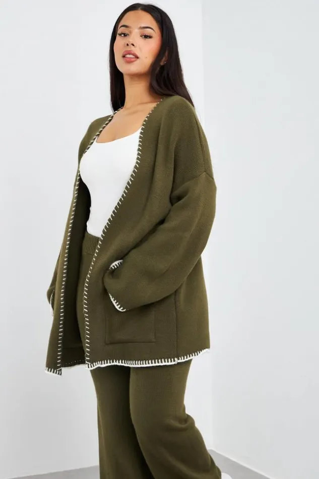 Women Ensemble 2 Pices Gilet Pantalon Kaki Khaki Brentiny Paris Cardigans