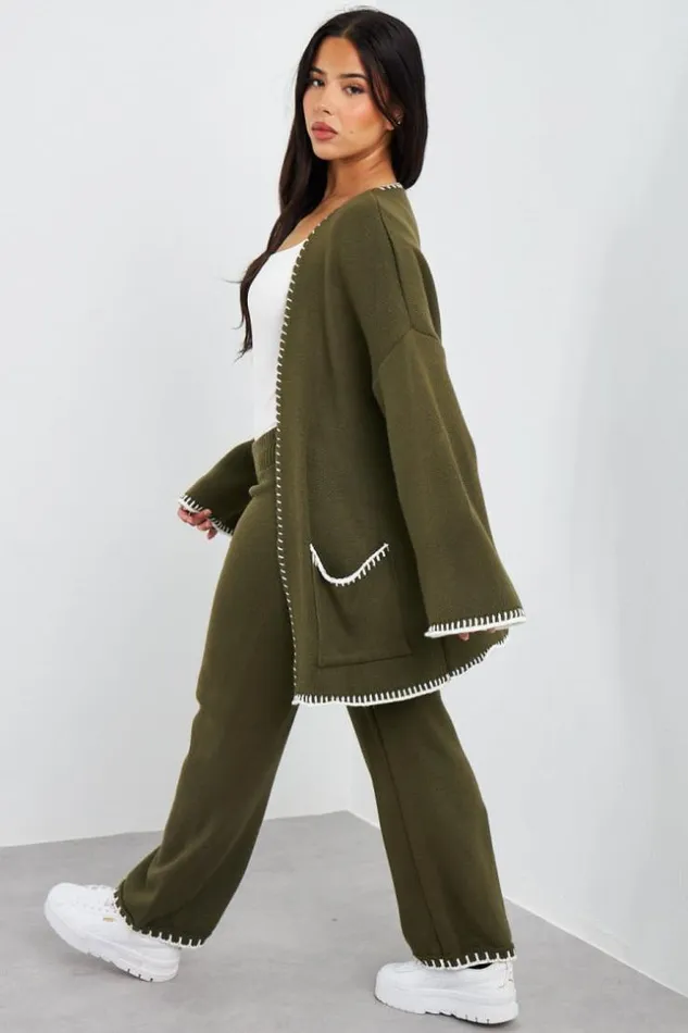 Women Ensemble 2 Pices Gilet Pantalon Kaki Khaki Brentiny Paris Cardigans