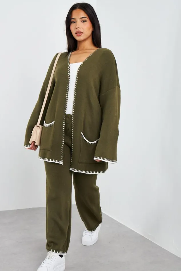 Women Ensemble 2 Pices Gilet Pantalon Kaki Khaki Brentiny Paris Cardigans