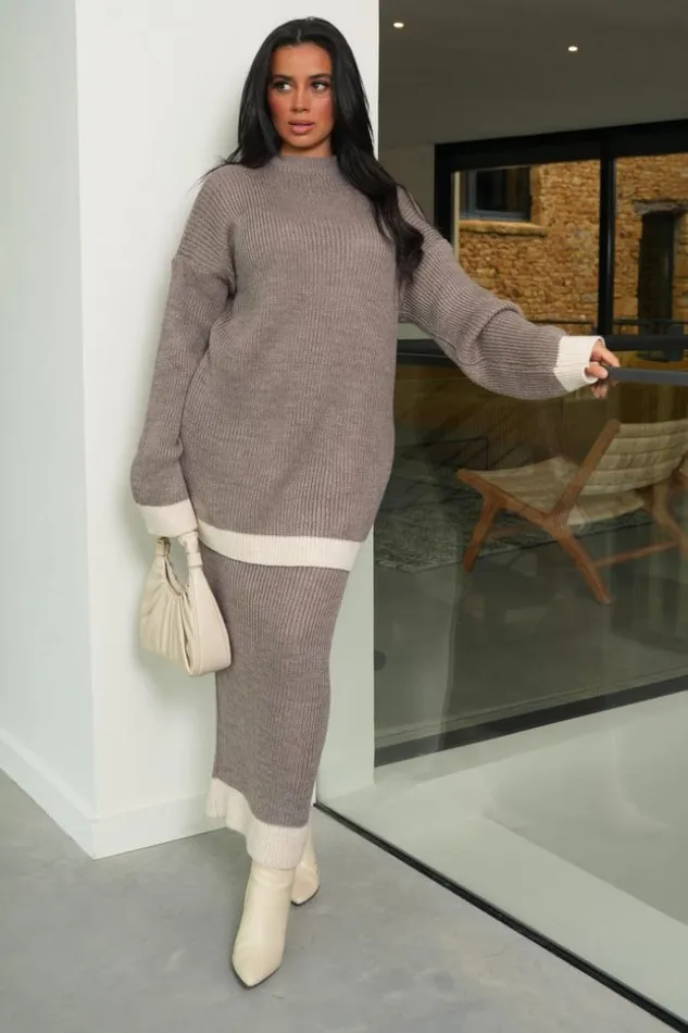 Women Ensemble 2 Pices Pull Jupe Bicolore Beige Fonc Et Beige Darkbeige Brentiny Paris White Tops Women Ensemble 2 Pices Pull Jupe Bicolore Beige Fonc Et Beige Darkbeige Brentiny Paris White Tops
