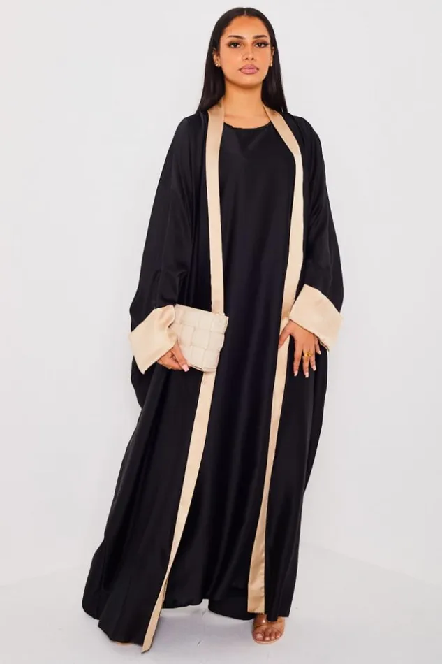 Women Ensemble 2 Pices Robe Kimono Noir Bandes Beige Black Brentiny Paris Collection Ramadan Women Ensemble 2 Pices Robe Kimono Noir Bandes Beige Black Brentiny Paris Collection Ramadan