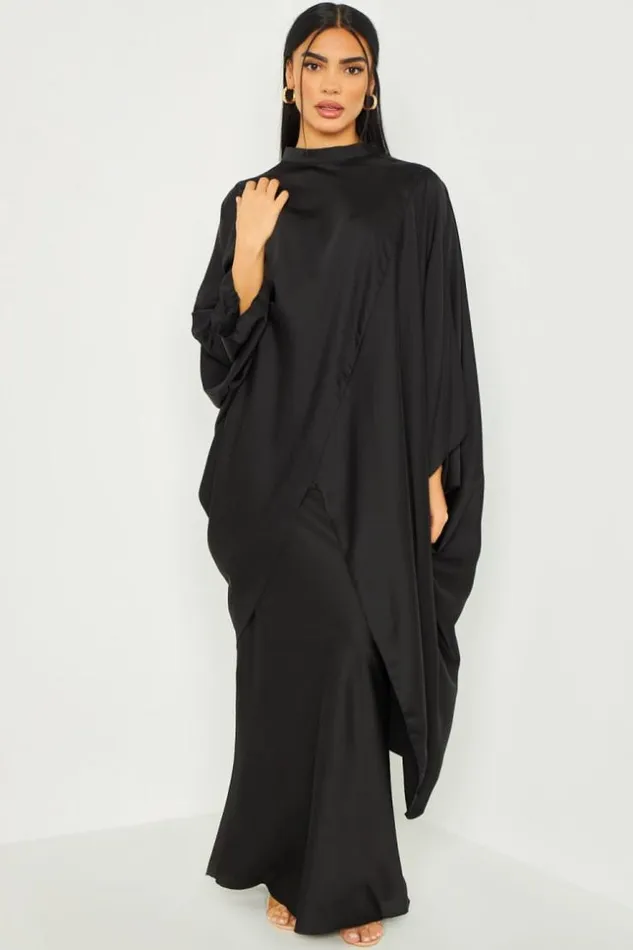 Women Ensemble 2 Pices Tunique Jupe Longue Satin Noir Black Brentiny Paris Sets With Top Bottoms