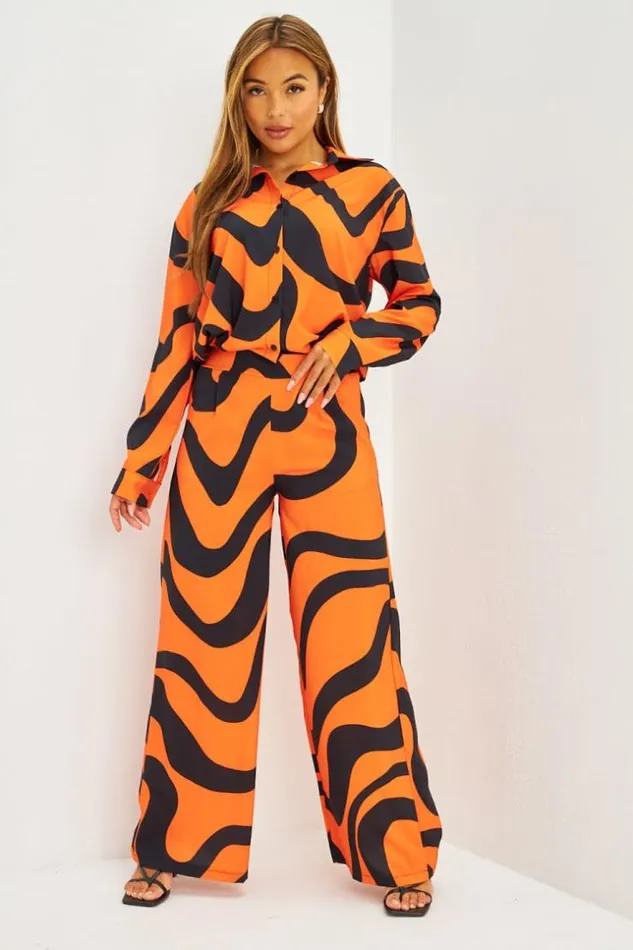 Women Ensemble Fluide Chemise Pantalon Lignes Courbes Orange Orange Brentiny Paris Shirts and Blouses Women Ensemble Fluide Chemise Pantalon Lignes Courbes Orange Orange Brentiny Paris Shirts and Blouses