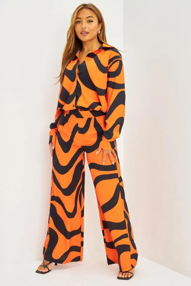 Women Ensemble Fluide Chemise Pantalon Lignes Courbes Orange Orange Brentiny Paris Shirts and Blouses Women Ensemble Fluide Chemise Pantalon Lignes Courbes Orange Orange Brentiny Paris Shirts and Blouses