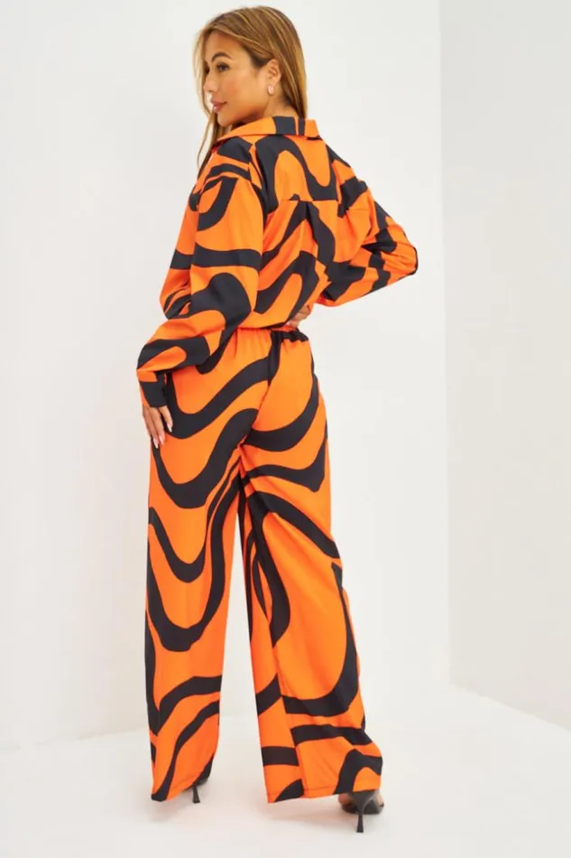 Women Ensemble Fluide Chemise Pantalon Lignes Courbes Orange Orange Brentiny Paris Shirts and Blouses Women Ensemble Fluide Chemise Pantalon Lignes Courbes Orange Orange Brentiny Paris Shirts and Blouses