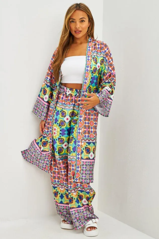 Women Ensemble Kimono Pantalon Satins Motifs Fleuris Jaune Yellow Brentiny Paris Pants Women Ensemble Kimono Pantalon Satins Motifs Fleuris Jaune Yellow Brentiny Paris Pants