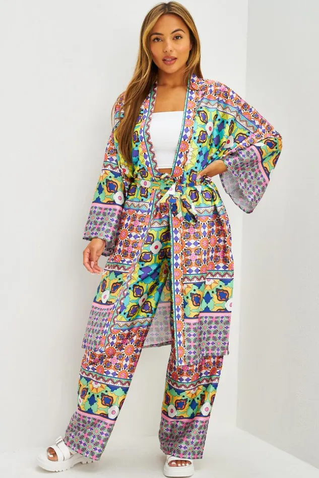 Women Ensemble Kimono Pantalon Satins Motifs Fleuris Jaune Yellow Brentiny Paris Pants Women Ensemble Kimono Pantalon Satins Motifs Fleuris Jaune Yellow Brentiny Paris Pants