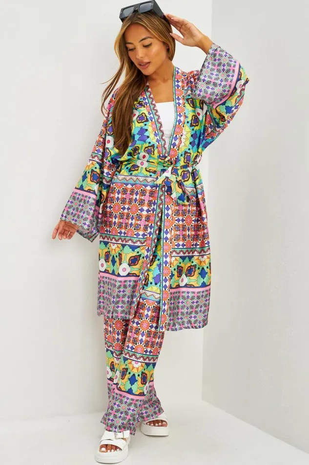 Women Ensemble Kimono Pantalon Satins Motifs Fleuris Jaune Yellow Brentiny Paris Pants Women Ensemble Kimono Pantalon Satins Motifs Fleuris Jaune Yellow Brentiny Paris Pants