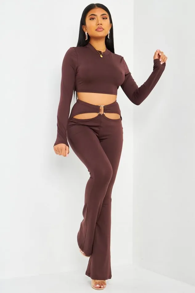 Women Ensemble Marron Crop Top Pantalon Brown Brentiny Paris Top And Tank Tops Women Ensemble Marron Crop Top Pantalon Brown Brentiny Paris Top And Tank Tops