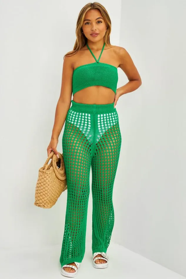 Women Ensemble Top Bandeau Pantalon En Maille Ajoure Vert Green Brentiny Paris Crop Tops Women Ensemble Top Bandeau Pantalon En Maille Ajoure Vert Green Brentiny Paris Crop Tops