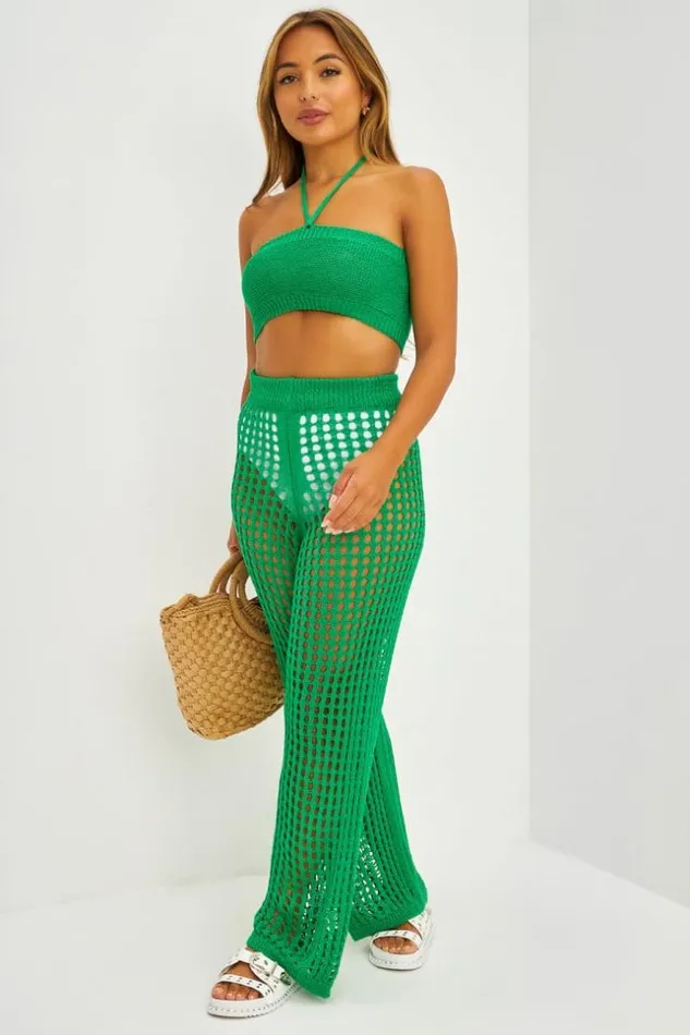 Women Ensemble Top Bandeau Pantalon En Maille Ajoure Vert Green Brentiny Paris Crop Tops Women Ensemble Top Bandeau Pantalon En Maille Ajoure Vert Green Brentiny Paris Crop Tops