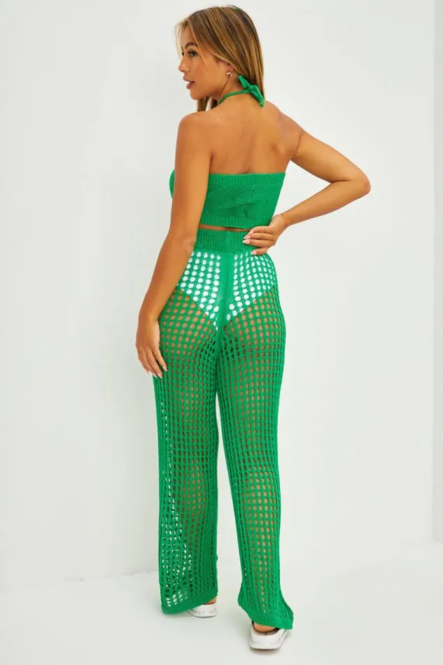 Women Ensemble Top Bandeau Pantalon En Maille Ajoure Vert Green Brentiny Paris Crop Tops Women Ensemble Top Bandeau Pantalon En Maille Ajoure Vert Green Brentiny Paris Crop Tops