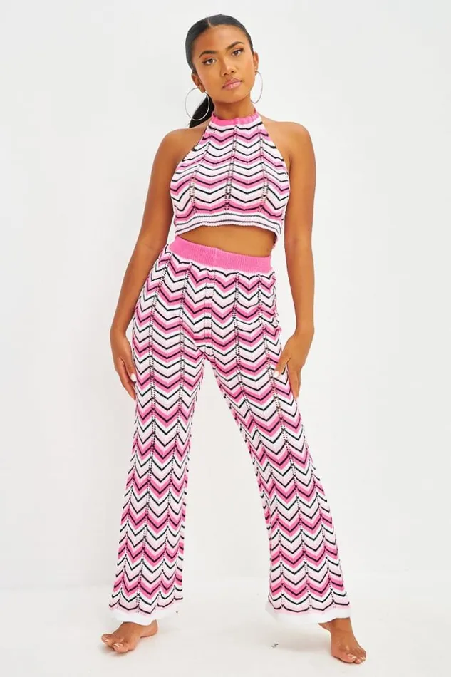 Women Ensemble Top Pantalon En Crochet Motifs Chevrons Orange Et Rose Pink Brentiny Paris Crop Tops Women Ensemble Top Pantalon En Crochet Motifs Chevrons Orange Et Rose Pink Brentiny Paris Crop Tops