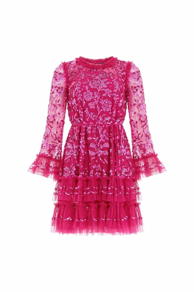 Women Evening Dresses Needle and Thread Celia Long Sleeve Mini Dress Pink