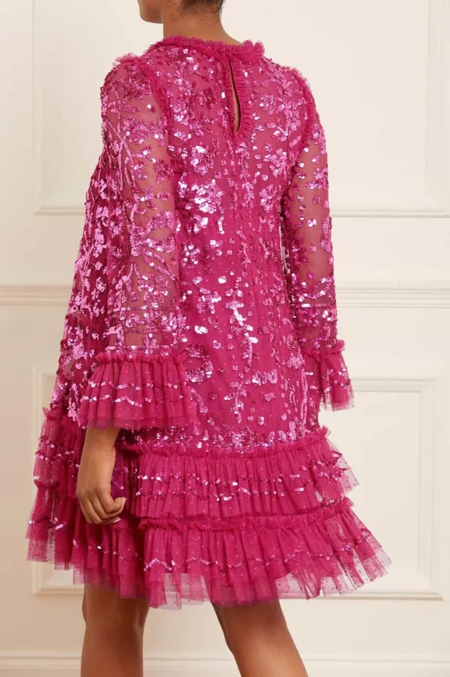 Women Evening Dresses Needle and Thread Celia Long Sleeve Mini Dress Pink
