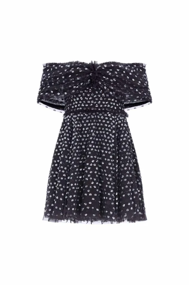 Women Evening Dresses Needle and Thread Grace Gloss OffShoulder Micro Mini Dress Black