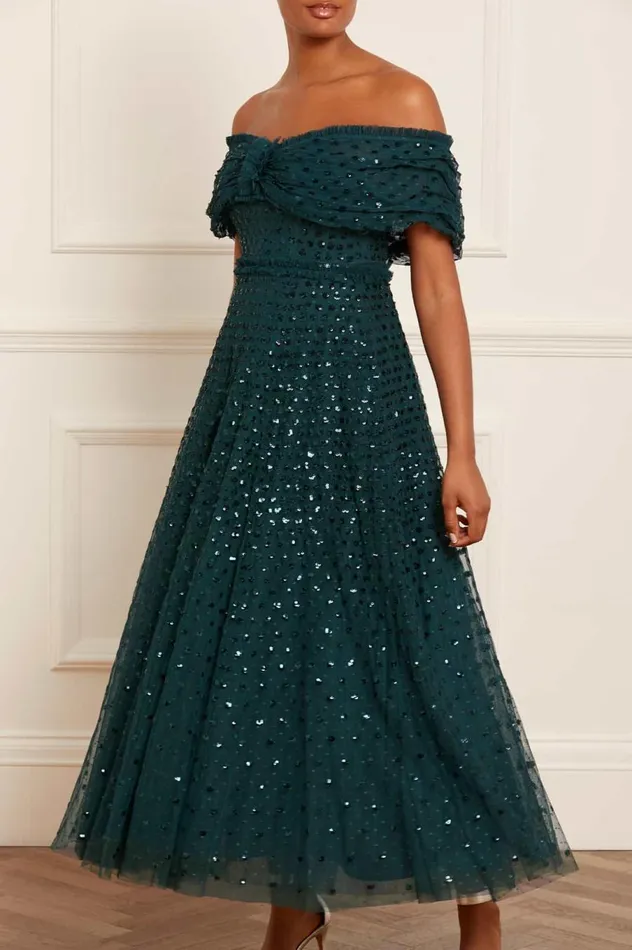 Women Evening Dresses Needle and Thread Grace OffShoulder Ankle Gown Green