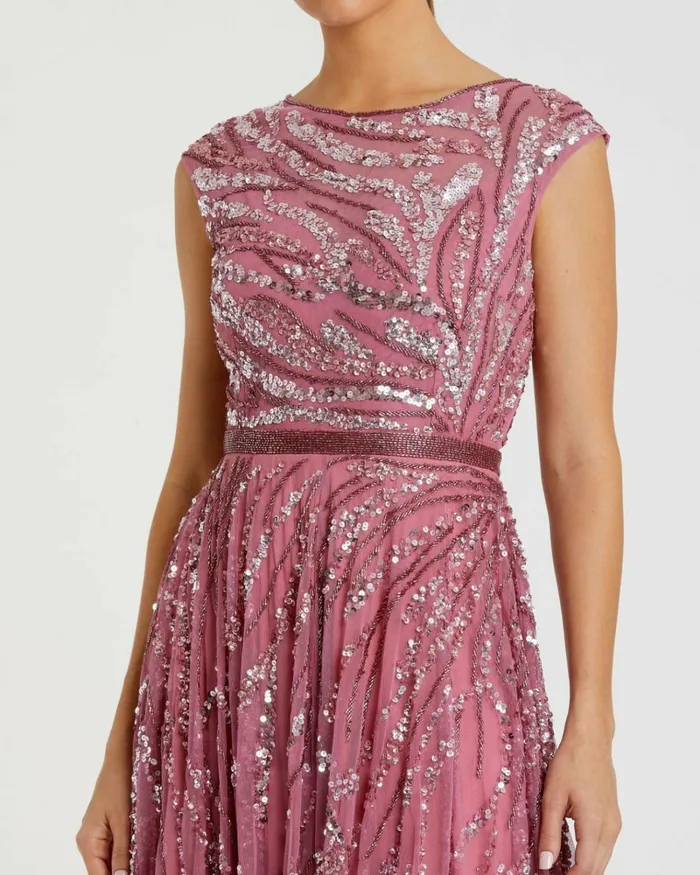 Women Evening Gowns Mac Duggal Cap Sleeve Embellished Evening Gown Plum
