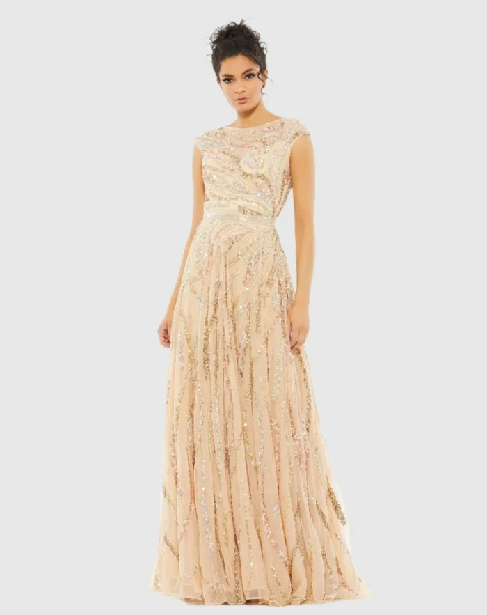 Women Evening Gowns Mac Duggal Cap Sleeve Embellished Evening Gown Plum