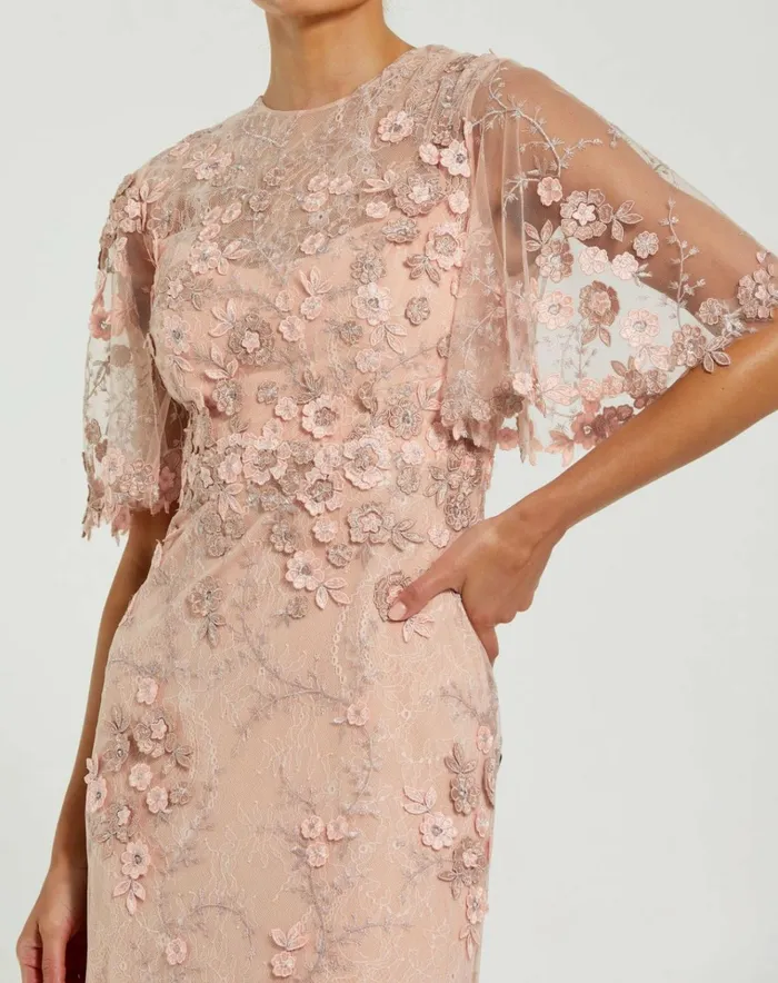 Women Evening Gowns Mac Duggal Flutter Sleeve Floral Embroidered Net Gown Rose Women Evening Gowns Mac Duggal Flutter Sleeve Floral Embroidered Net Gown Rose