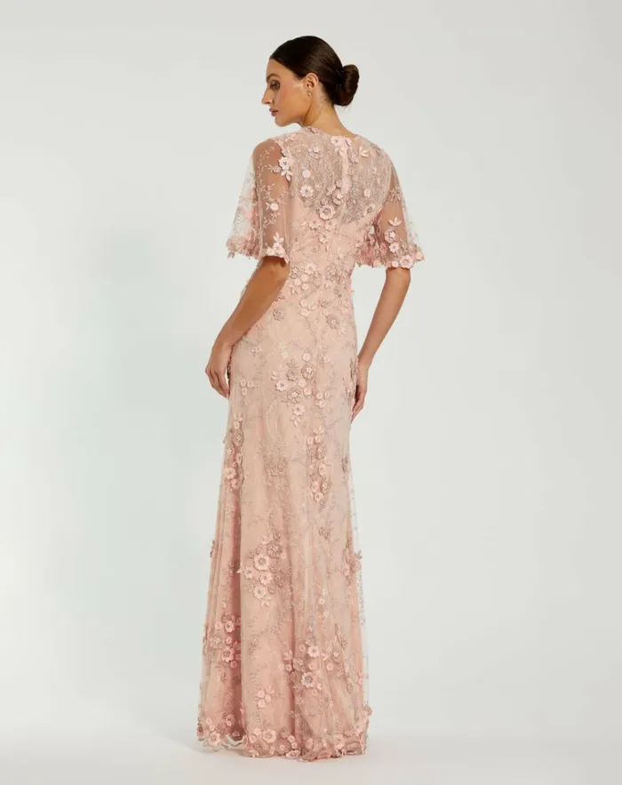 Women Evening Gowns Mac Duggal Flutter Sleeve Floral Embroidered Net Gown Rose Women Evening Gowns Mac Duggal Flutter Sleeve Floral Embroidered Net Gown Rose