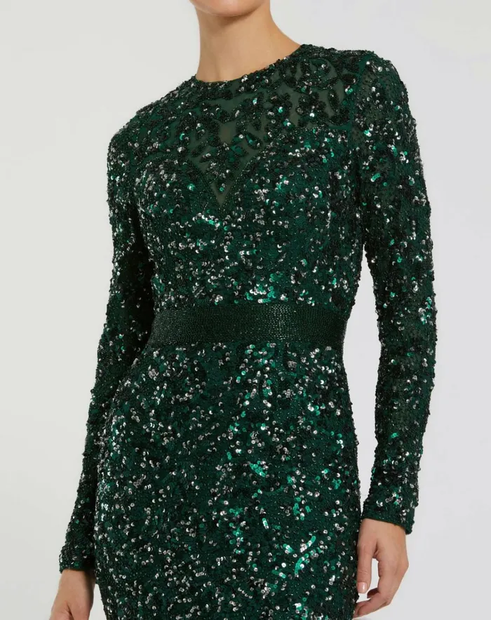 Women Evening Gowns Mac Duggal Green Hand Embellished Long Sleeve Gown Forest Green Women Evening Gowns Mac Duggal Green Hand Embellished Long Sleeve Gown Forest Green