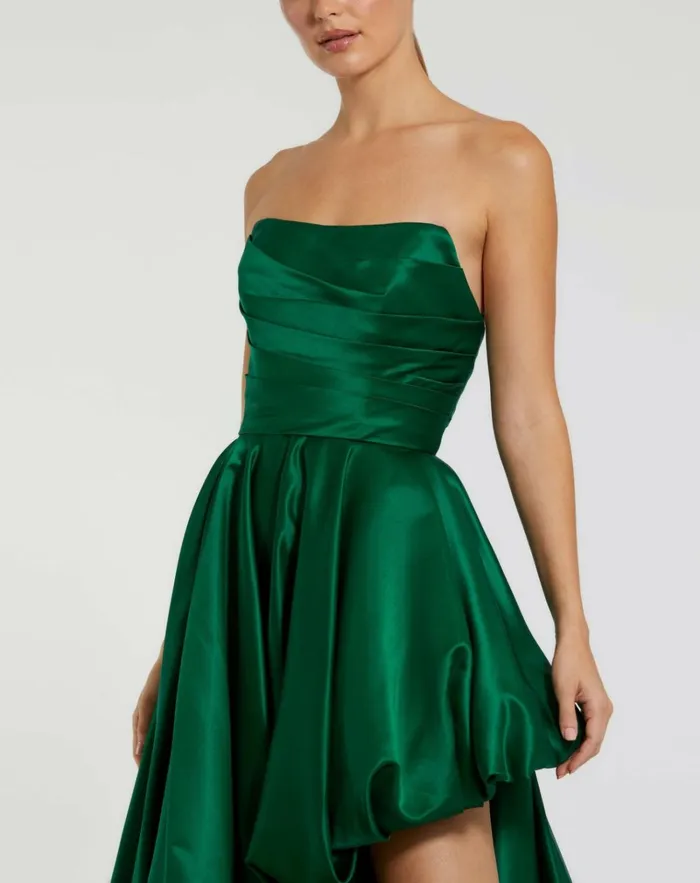 Women Evening Gowns Mac Duggal Green Strapless Ruched High Low Gown Emerald