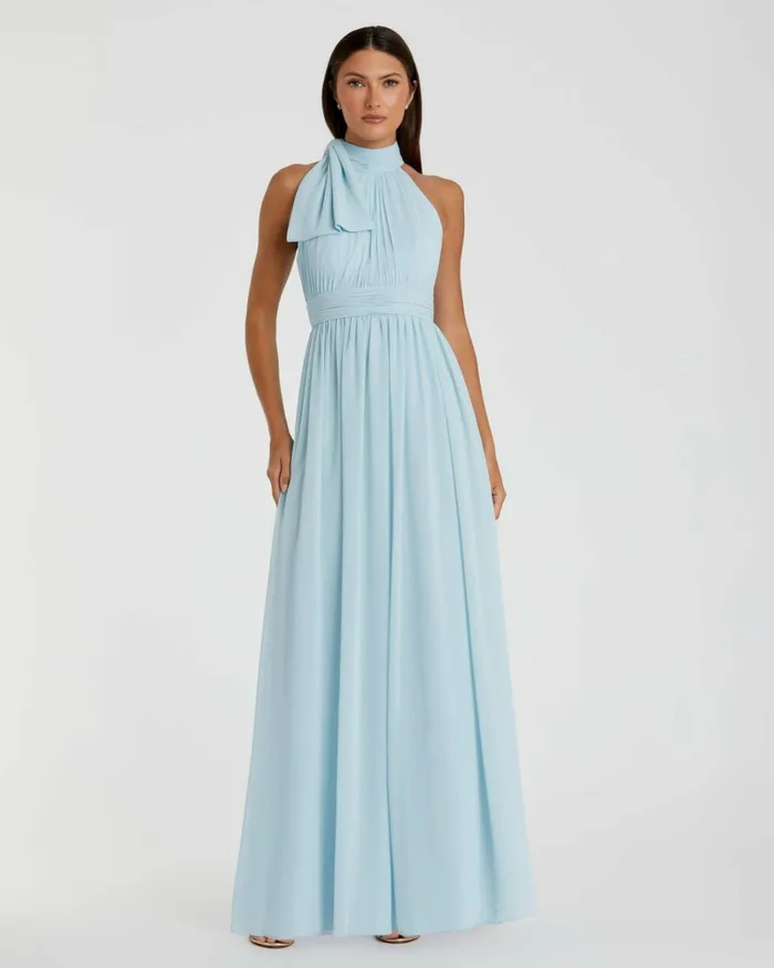 Women Evening Gowns Mac Duggal High Neck Chiffon Gown Powder Blue