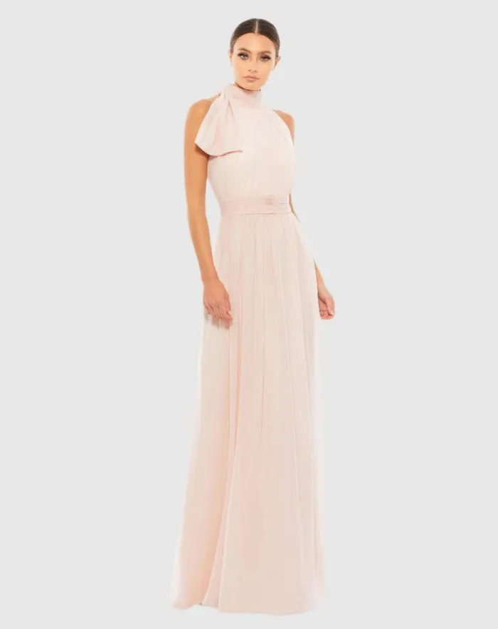 Women Evening Gowns Mac Duggal High Neck Chiffon Gown Powder Blue