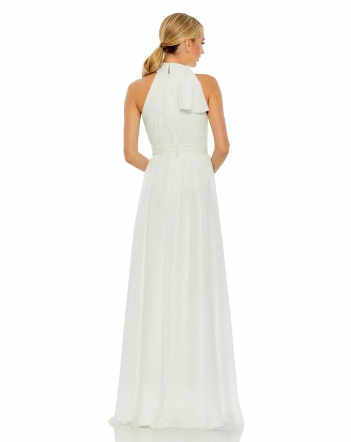 Women Evening Gowns Mac Duggal High Neck Chiffon Gown Powder Blue