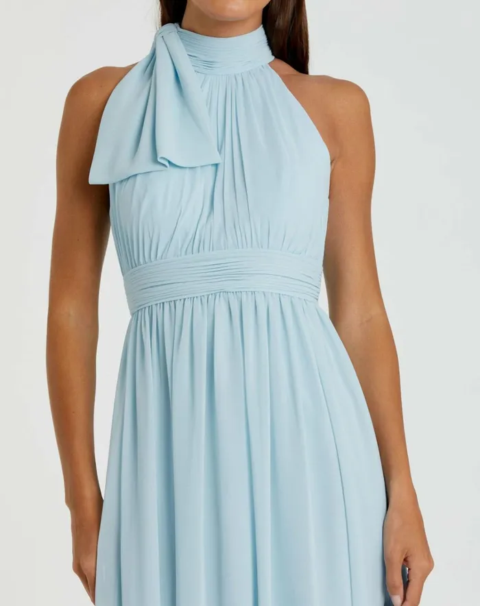 Women Evening Gowns Mac Duggal High Neck Chiffon Gown Powder Blue