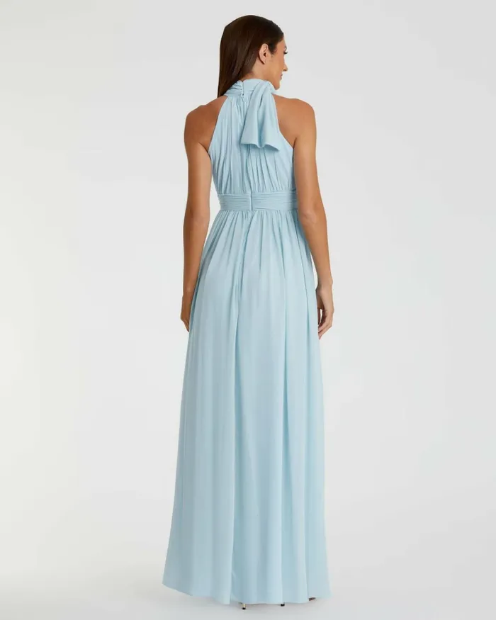 Women Evening Gowns Mac Duggal High Neck Chiffon Gown Powder Blue