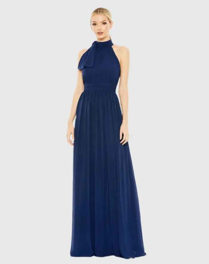 Women Evening Gowns Mac Duggal High Neck Chiffon Gown Powder Blue