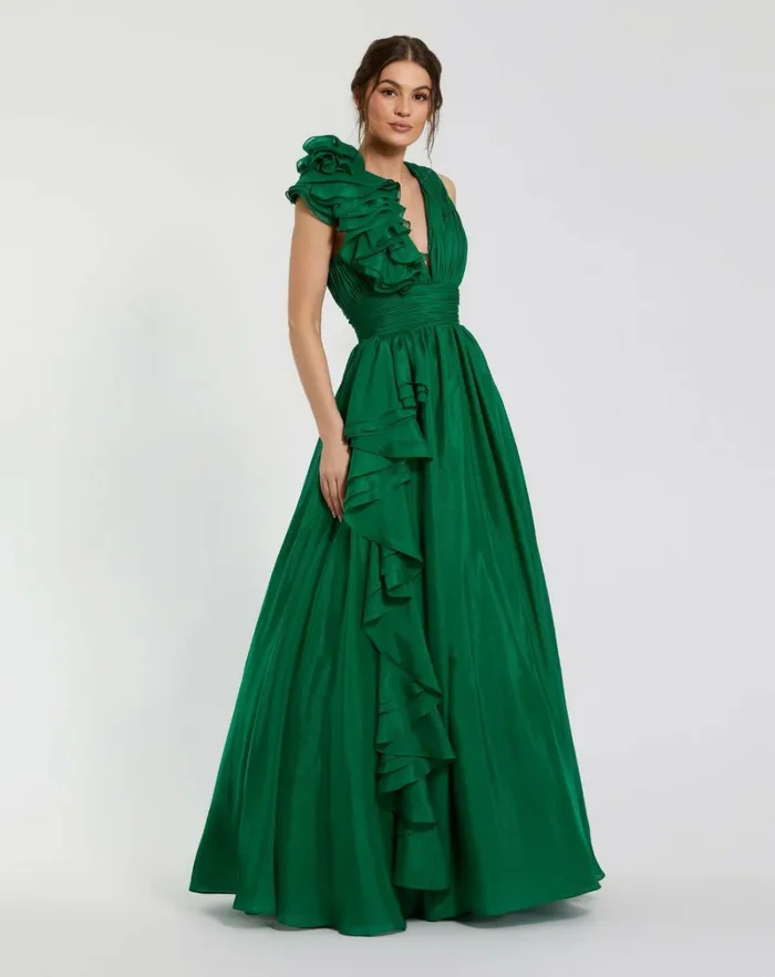 Women Evening Gowns Mac Duggal Ruffle Detailed Evening Dress Emerald
